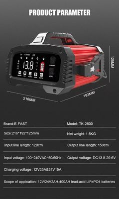 -Chic Design Foxsur 12V 24V 25A inteligentny ładowarka akumulatora do samochodu wtyczka do ciężarówki wygodna naprawa